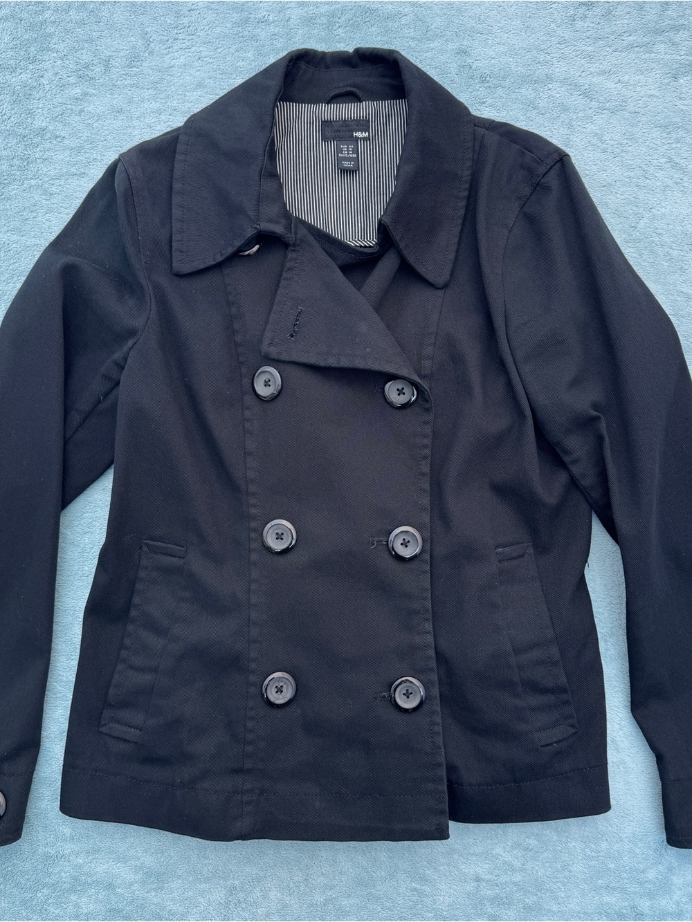 H&M Black Double-Breasted Peacoat Jacket
